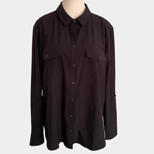 Eddie Bauer Womens Black Classic Fit Button Up Casual Office Shirt- Sz-XL